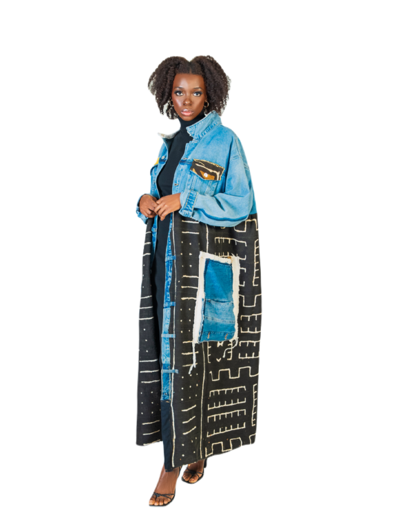 Bureh Oversized Denim Mudcloth Jacket (Black)