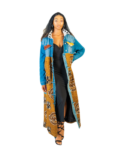 Bureh Denim Oversized Mudcloth Jacket (Brown)