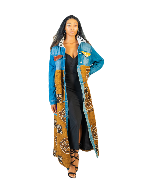 Bureh Denim Oversized Mudcloth Jacket (Brown)