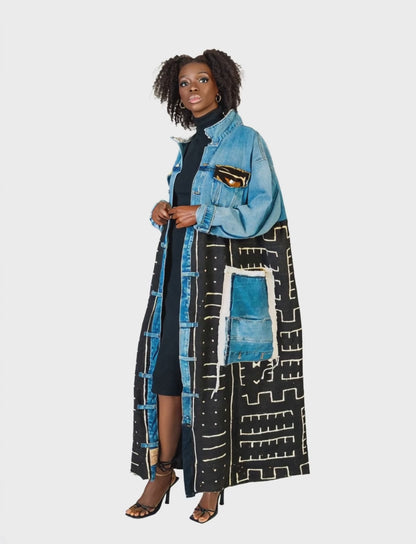 Bureh Oversized Denim Mudcloth Jacket (Black)